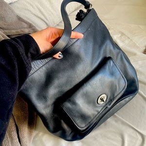 Black Leather Coach Bucket Bag
